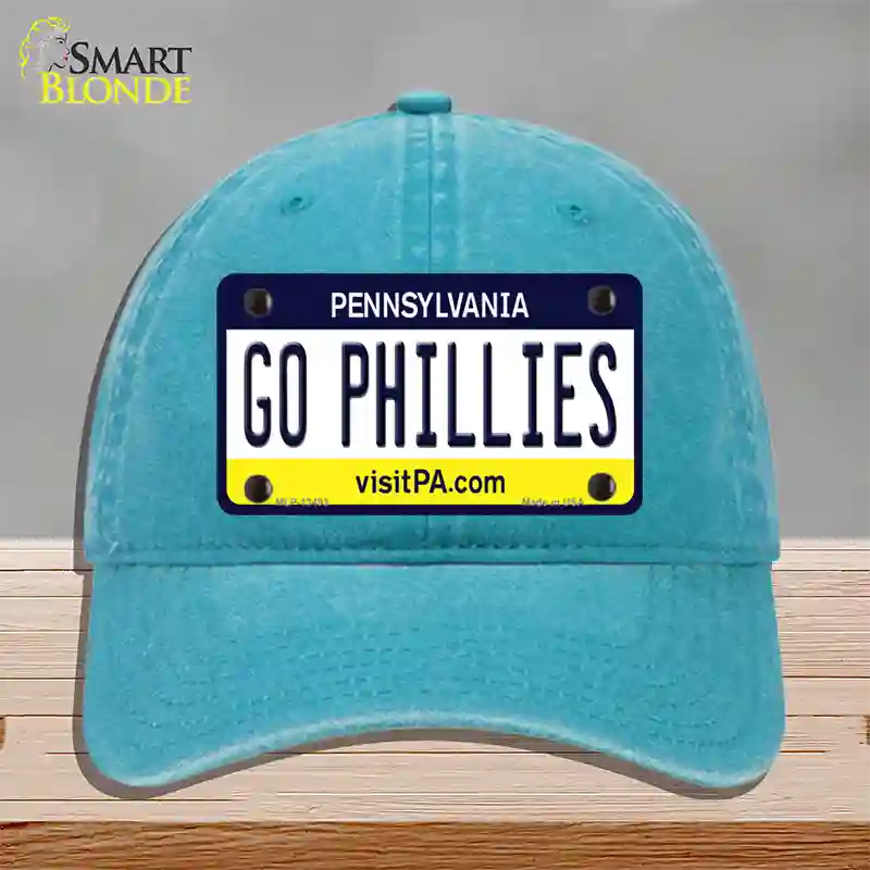 Go Phillies Novelty License Plate Hat Tag Unconstructed Cotton / Lake Blue