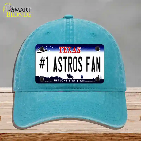 Number 1 Astros Fan Novelty License Plate Hat Tag Unconstructed Cotton / Lake Blue