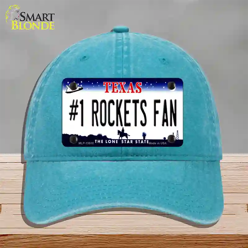 Number 1 Rockets Fan Novelty License Plate Hat Tag Unconstructed Cotton / Lake Blue