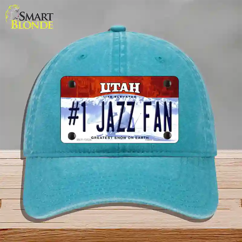 Number 1 Jazz Fan Novelty License Plate Hat Tag Unconstructed Cotton / Lake Blue