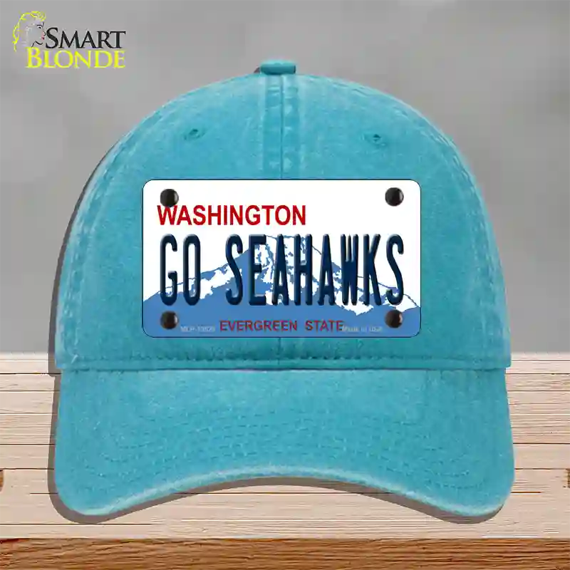 Go Seahawks Novelty License Plate Hat Tag Unconstructed Cotton / Lake Blue