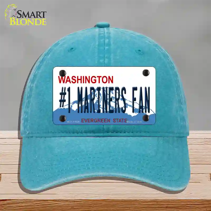 Number 1 Mariners Fan Novelty License Plate Hat Tag Unconstructed Cotton / Lake Blue