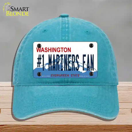 Number 1 Mariners Fan Novelty License Plate Hat Tag Unconstructed Cotton / Lake Blue