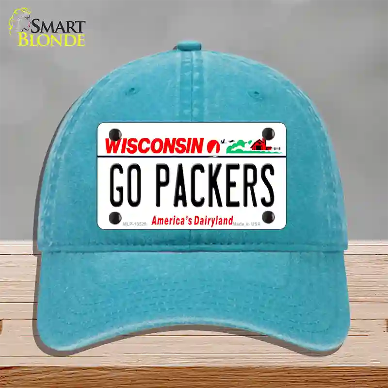 Go Packers Novelty License Plate Hat Tag Unconstructed Cotton / Lake Blue