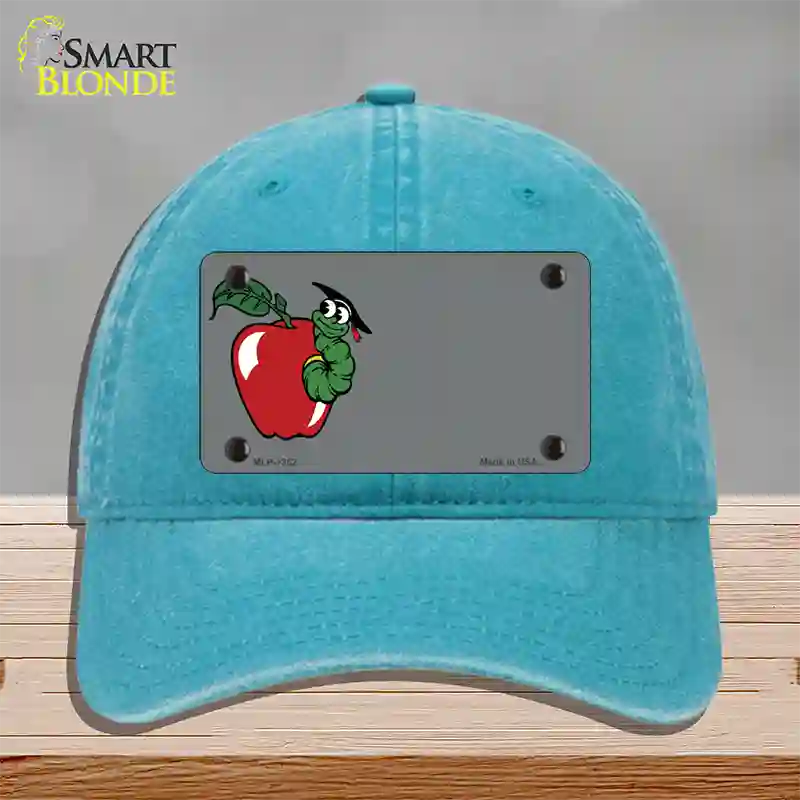 Teacher Apple Offset Novelty License Plate Hat Unconstructed Cotton / Lake Blue