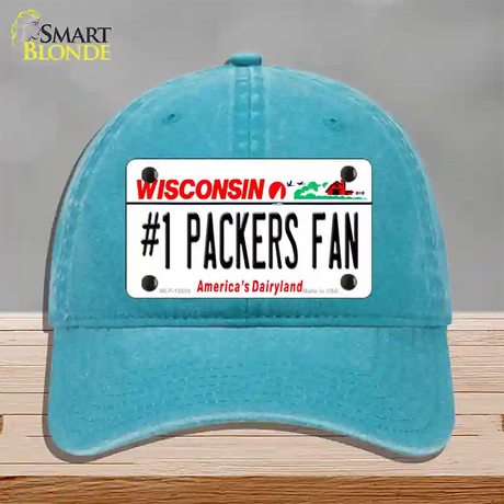 Number 1 Packers Fan Novelty License Plate Hat Tag Unconstructed Cotton / Lake Blue