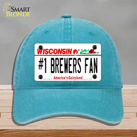 Number 1 Brewers Fan Novelty License Plate Hat Tag Unconstructed Cotton / Lake Blue