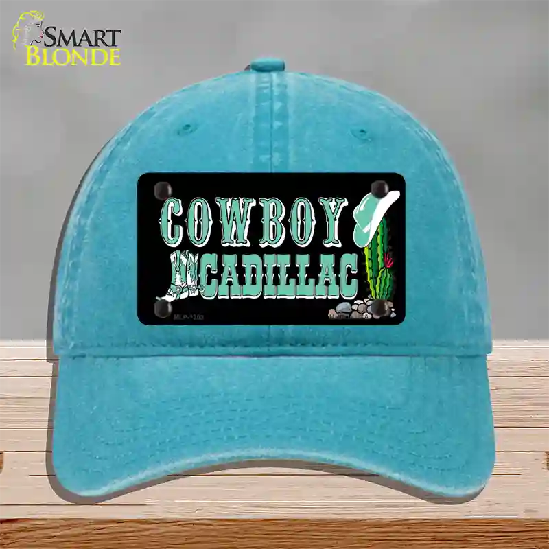 Cowboy Cadillac Novelty License Plate Hat Unconstructed Cotton / Lake Blue