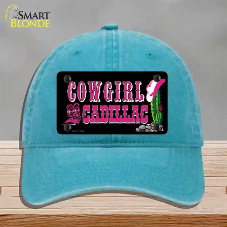 Cowgirl Cadillac Novelty License Plate Hat Unconstructed Cotton / Lake Blue