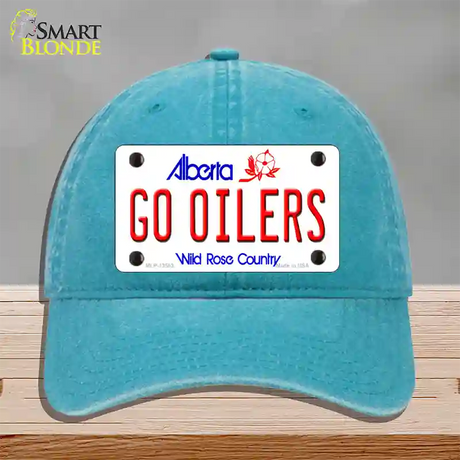 Go Oilers Novelty License Plate Hat Tag Unconstructed Cotton / Lake Blue