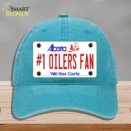 Number 1 Oilers Fan Novelty License Plate Hat Tag Unconstructed Cotton / Lake Blue