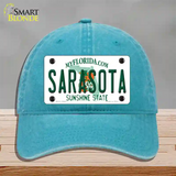 Sarasota Florida Novelty License Plate Hat Unconstructed Cotton / Lake Blue