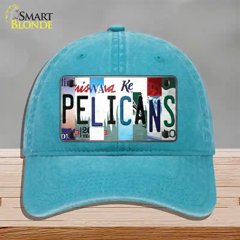 Pelicans Strip Art Novelty License Plate Hat Tag Unconstructed Cotton / Lake Blue