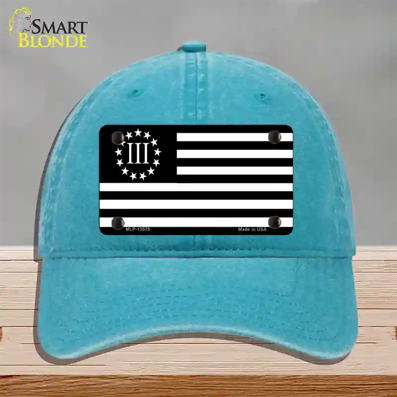 3 Percenter American Flag Novelty License Plate Hat Tag Unconstructed Cotton / Lake Blue