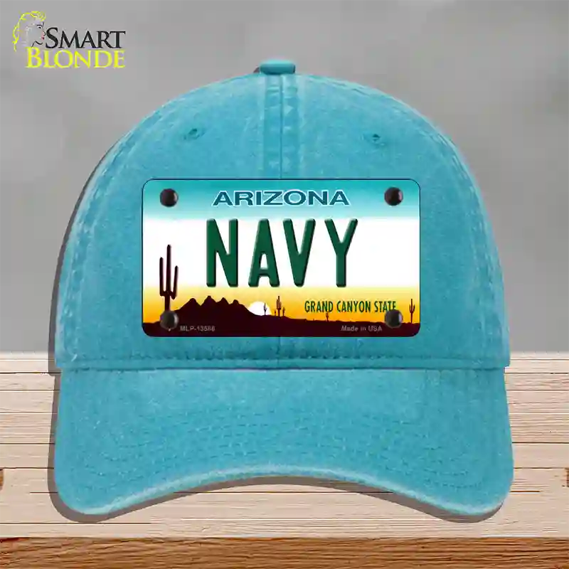 Navy Arizona Novelty License Plate Hat Tag Unconstructed Cotton / Lake Blue