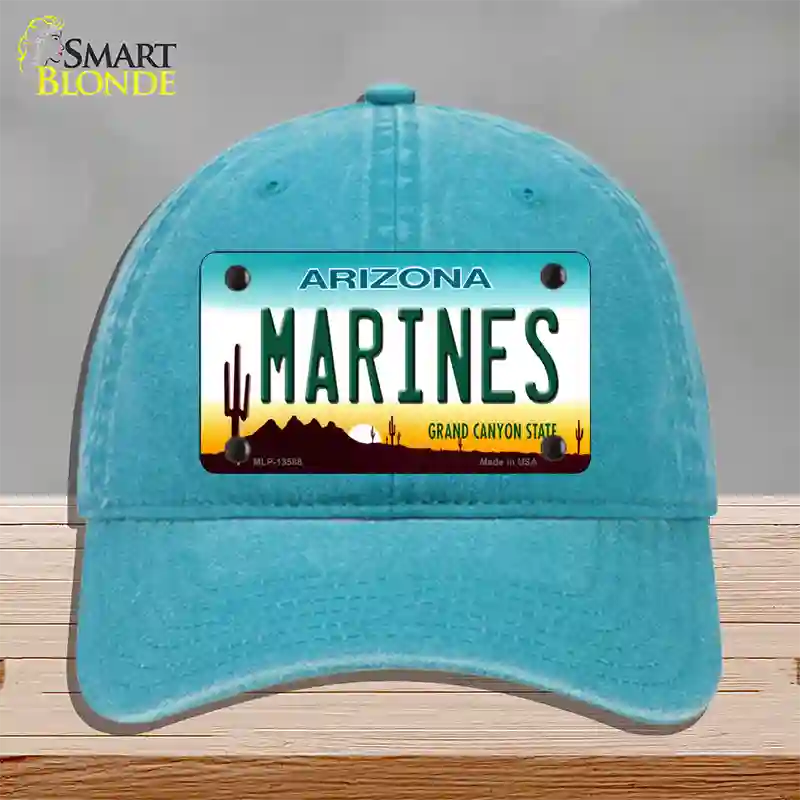 Marines Arizona Novelty License Plate Hat Tag Unconstructed Cotton / Lake Blue