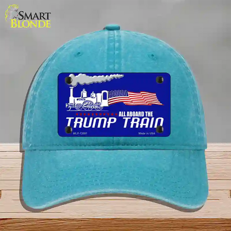 Trump Train Novelty License Plate Hat Tag Unconstructed Cotton / Lake Blue