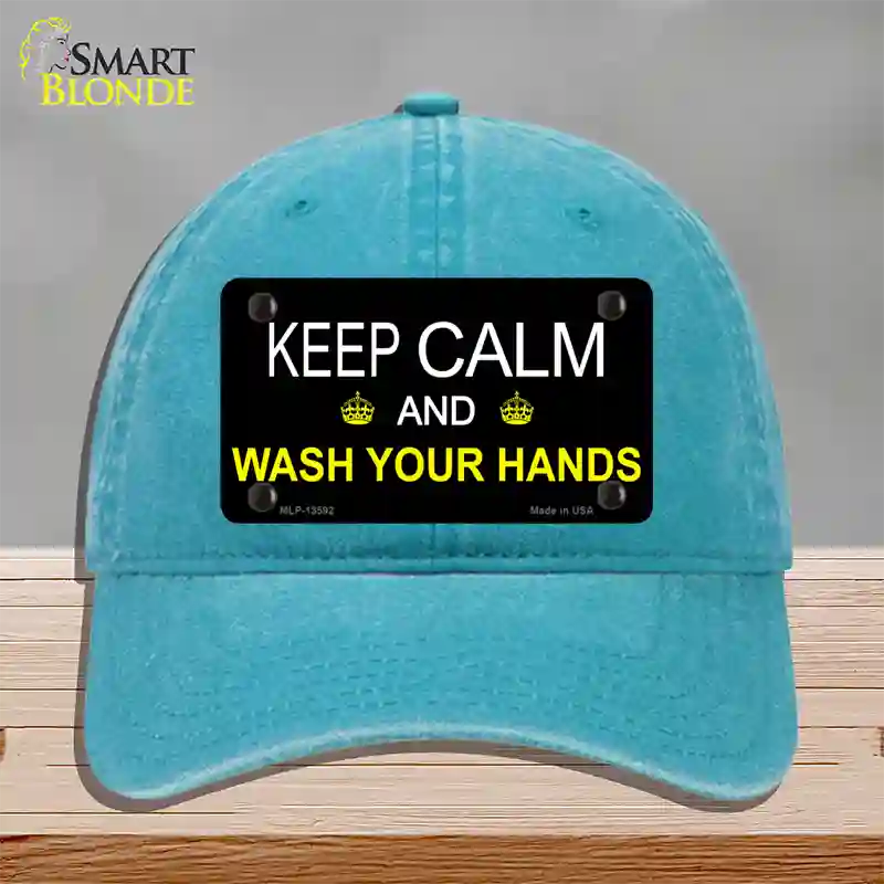 Keep Calm Wash Your Hands Novelty License Plate Hat Tag Unconstructed Cotton / Lake Blue