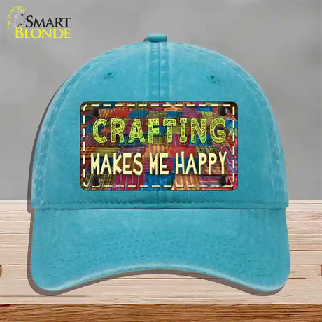 Crafting Makes Me Happy Novelty License Plate Hat Tag Unconstructed Cotton / Lake Blue