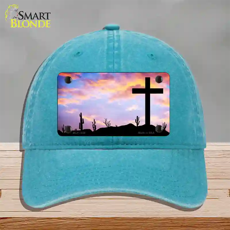 Cross Sunrise Photograph Novelty License Plate Hat Unconstructed Cotton / Lake Blue