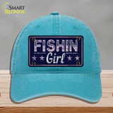 Fishin Girl Novelty License Plate Hat Tag Unconstructed Cotton / Lake Blue