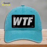 WTF Black Novelty License Plate Hat Tag Unconstructed Cotton / Lake Blue