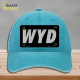 WYD Black Novelty License Plate Hat Tag Unconstructed Cotton / Lake Blue