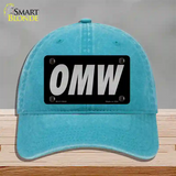 OMW Black Novelty License Plate Hat Tag Unconstructed Cotton / Lake Blue