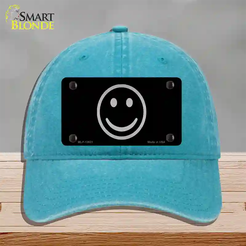 Smiley Black Novelty License Plate Hat Tag Unconstructed Cotton / Lake Blue