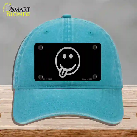 Tongue Out Black Novelty License Plate Hat Tag Unconstructed Cotton / Lake Blue