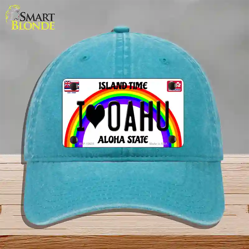 I Heart Oahu Novelty License Plate Hat Tag Unconstructed Cotton / Lake Blue