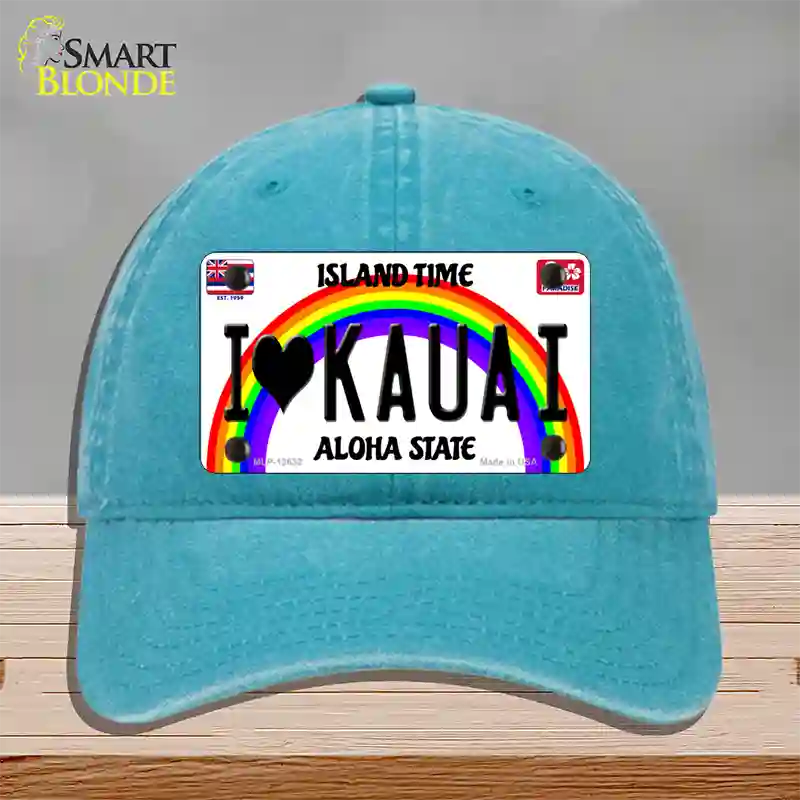 I Heart Kauai Novelty License Plate Hat Tag Unconstructed Cotton / Lake Blue