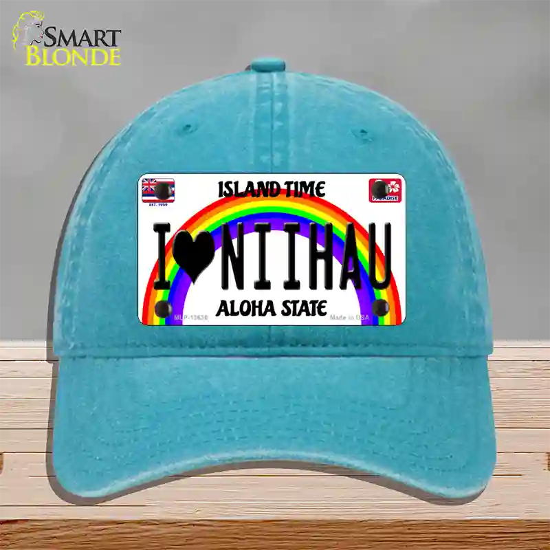 I Heart Niihau Novelty License Plate Hat Tag Unconstructed Cotton / Lake Blue