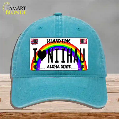 I Heart Niihau Novelty License Plate Hat Tag Unconstructed Cotton / Lake Blue