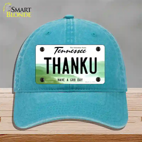 Thank You Novelty License Plate Hat Tag Unconstructed Cotton / Lake Blue