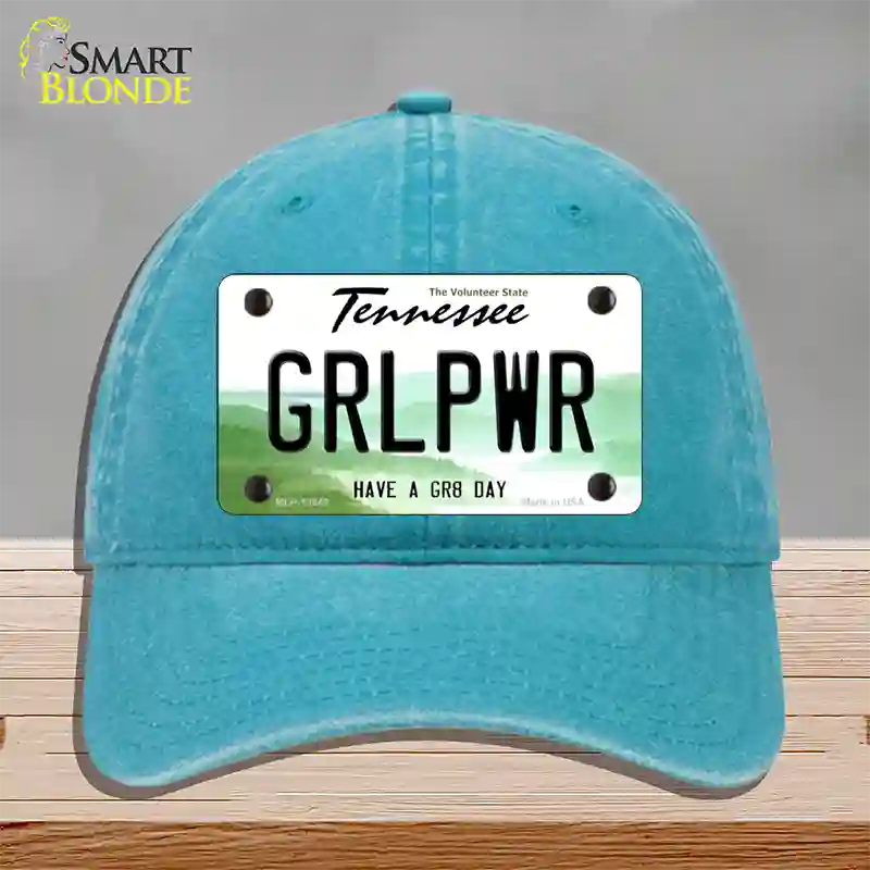 Girl Power Novelty License Plate Hat Tag Unconstructed Cotton / Lake Blue