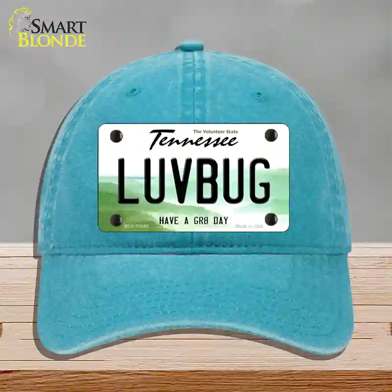 Love Bug Novelty License Plate Hat Tag Unconstructed Cotton / Lake Blue