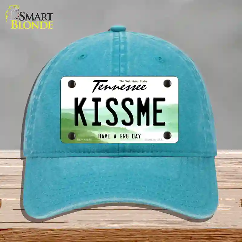 Kiss Me Novelty License Plate Hat Tag Unconstructed Cotton / Lake Blue