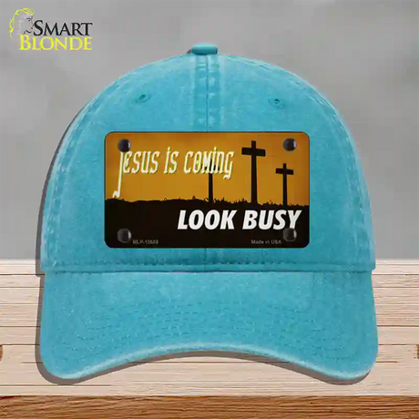 Jesus Is Coming Novelty License Plate Hat Tag Unconstructed Cotton / Lake Blue