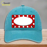 White Red Polka Dot Center Oval Novelty License Plate Hat Unconstructed Cotton / Lake Blue