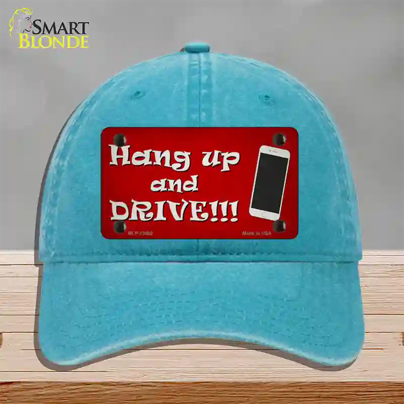 Hang Up and Drive Novelty License Plate Hat Tag Unconstructed Cotton / Lake Blue