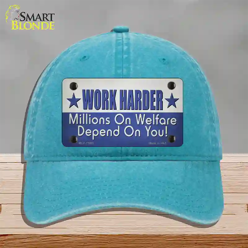 Welfare Depends On You Novelty License Plate Hat Tag Unconstructed Cotton / Lake Blue