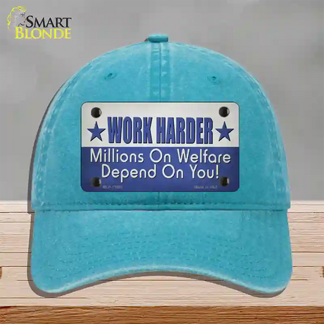 Welfare Depends On You Novelty License Plate Hat Tag Unconstructed Cotton / Lake Blue