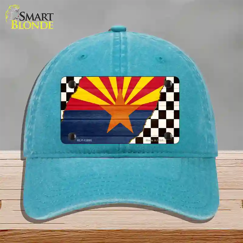 Arizona Racing Flag Novelty License Plate Hat Tag Unconstructed Cotton / Lake Blue