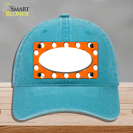 White Orange Polka Dots Center Oval Novelty License Plate Hat Unconstructed Cotton / Lake Blue