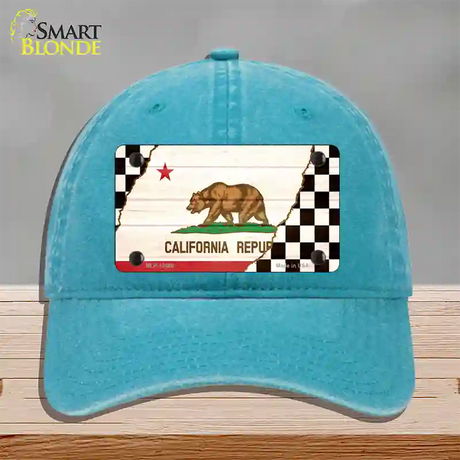 California Racing Flag Novelty License Plate Hat Tag Unconstructed Cotton / Lake Blue