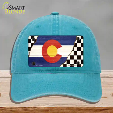 Colorado Racing Flag Novelty License Plate Hat Tag Unconstructed Cotton / Lake Blue