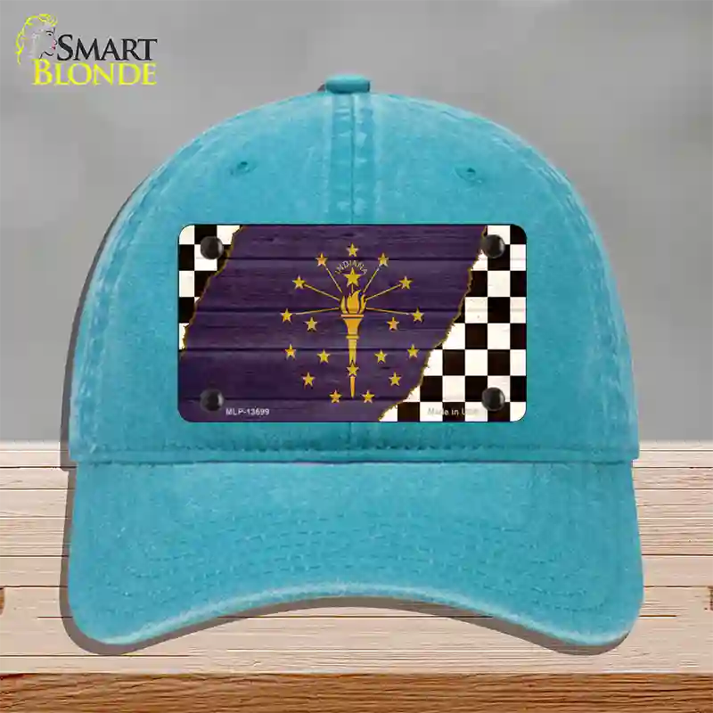 Indiana Racing Flag Novelty License Plate Hat Tag Unconstructed Cotton / Lake Blue