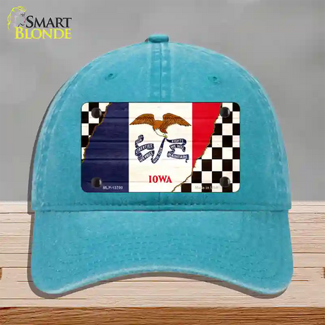 Iowa Racing Flag Novelty License Plate Hat Tag Unconstructed Cotton / Lake Blue