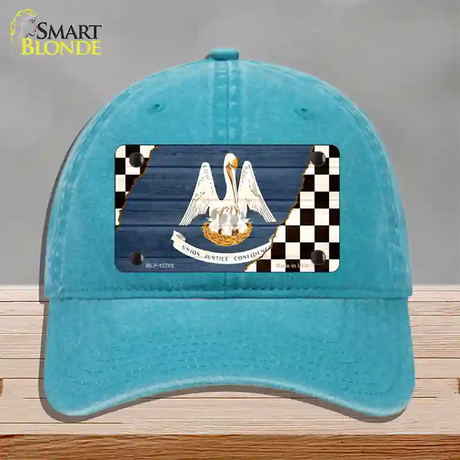 Louisiana Racing Flag Novelty License Plate Hat Tag Unconstructed Cotton / Lake Blue